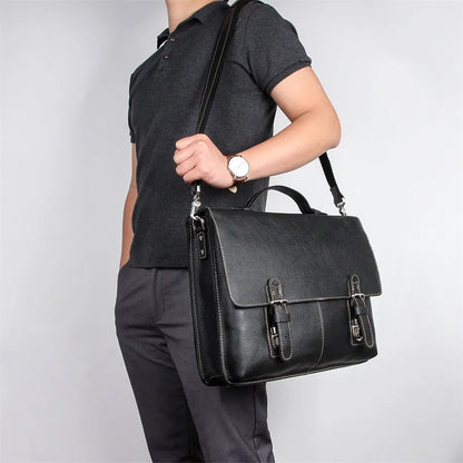 Laptoptasche für Herren ⎜ Retro Aktentasche aus Echtleder mit praktischen Fächern und Schultergurt