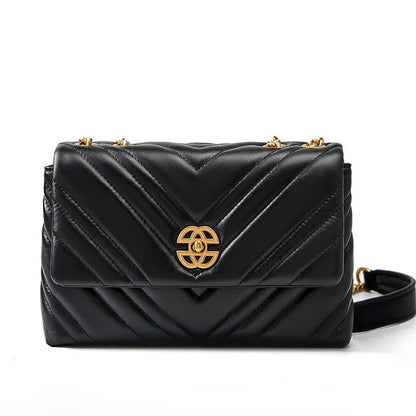Schultertasche im Diamantstepp-Design ⎜ Elegantes Accessoire mit goldener Kette für stilvolle Auftritte