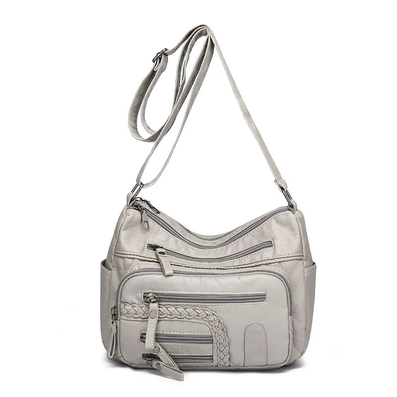 Leder Umhängetasche für Damen ⎜ Vielseitige Tasche mit mehreren Reißverschlusstaschen und modischem Look