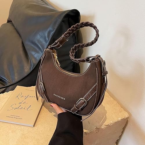 Retro Schultertasche ⎜ Modisches Design mit geflochtenem Henkel und praktischen Riemenverschlüssen