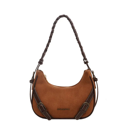 Retro Schultertasche ⎜ Modisches Design mit geflochtenem Henkel und praktischen Riemenverschlüssen