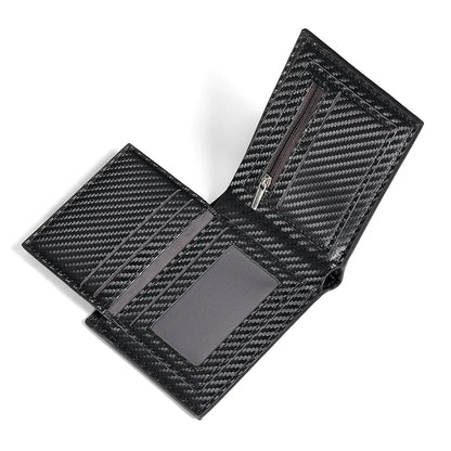 Carbon-Leder-Geldbörse für Herren ⎜ Kompakte 3-fach Geldbörse mit Reißverschlussfach und Kartenfächern