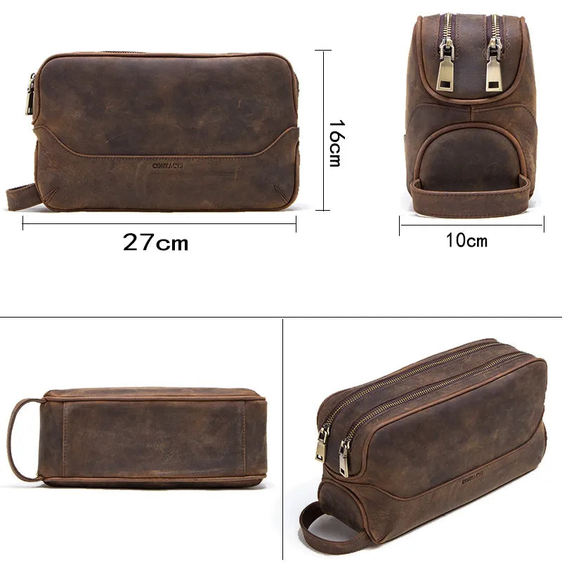 Leder Clutch für Herren ⎜ Vintage Tasche aus echtem Leder mit praktischen Fächern und Reißverschluss