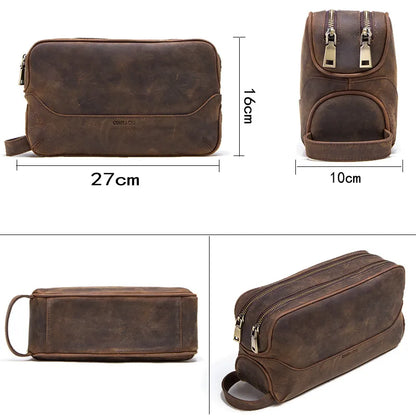 Leder Clutch für Herren ⎜ Vintage Tasche aus echtem Leder mit praktischen Fächern und Reißverschluss