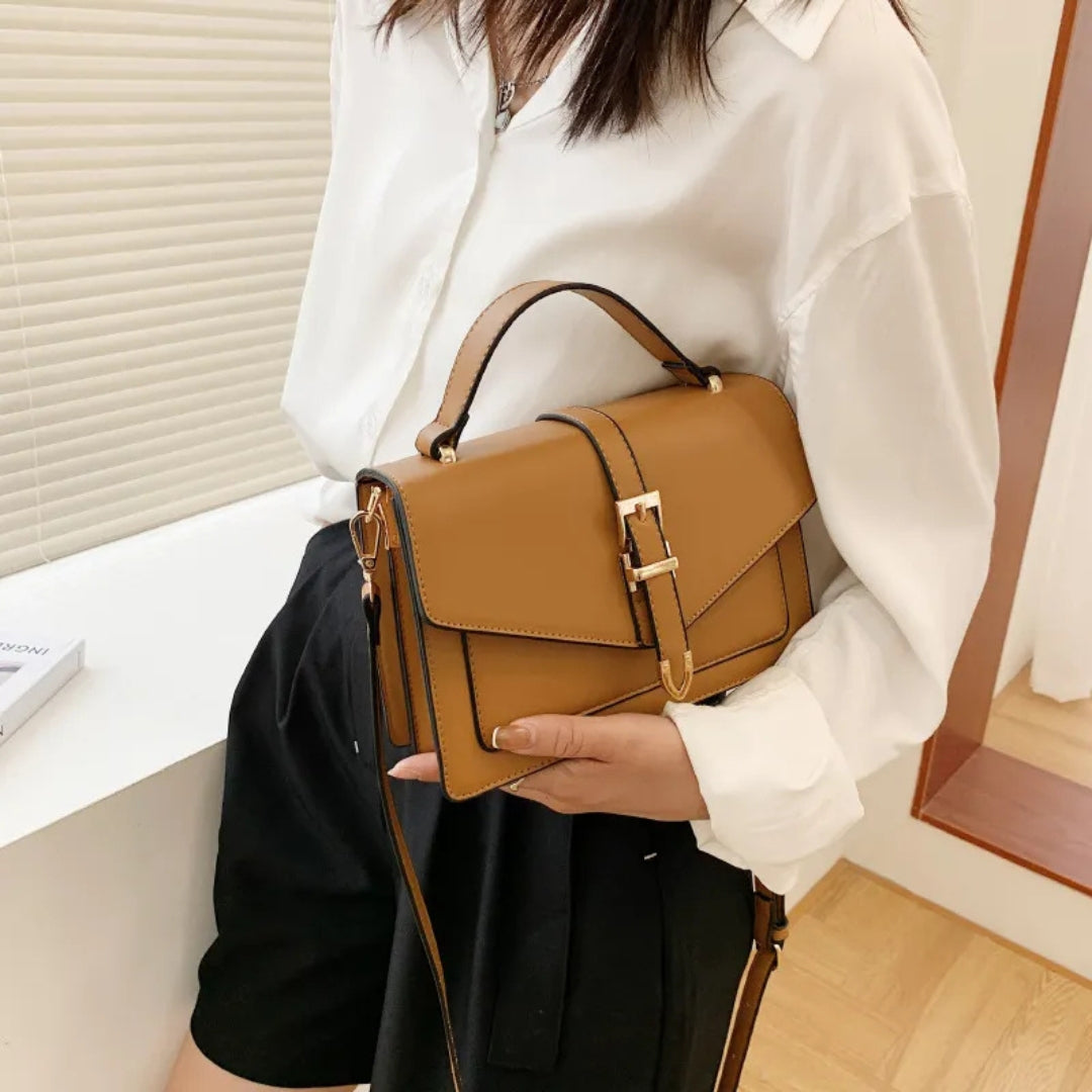 Schultertasche für Damen ⎜ Elegante Handtasche mit Goldener Schnalle und Verstellbarem Riemen