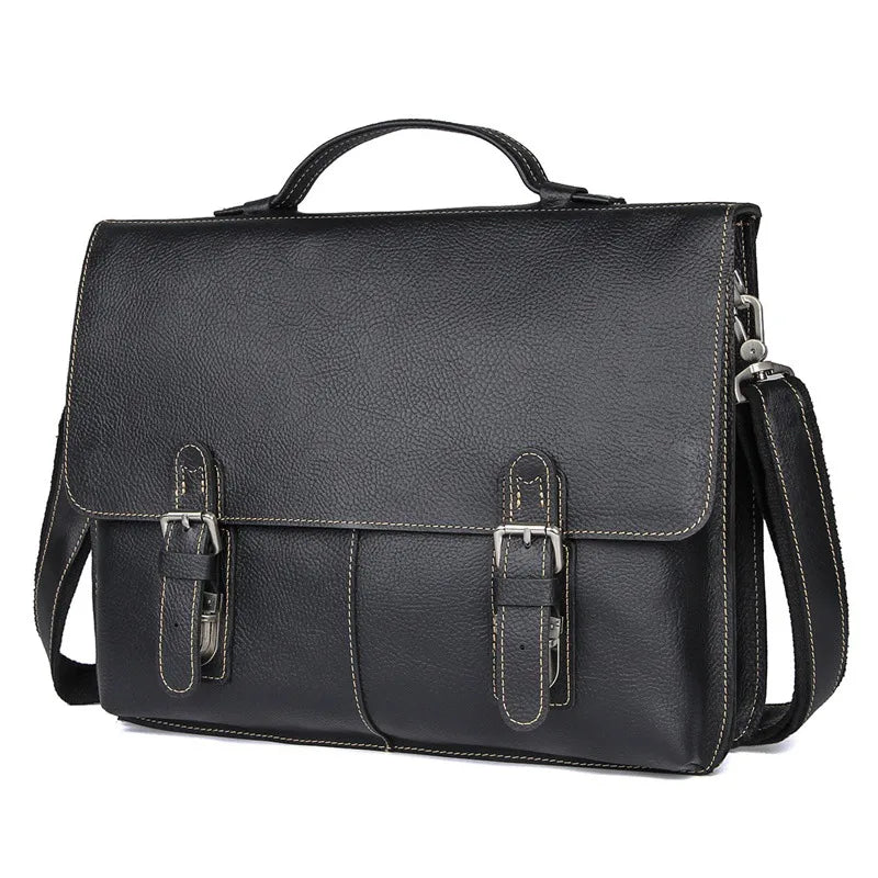 Laptoptasche für Herren ⎜ Retro Aktentasche aus Echtleder mit praktischen Fächern und Schultergurt