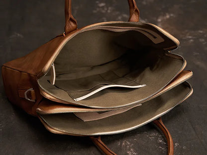 Leder Aktentasche für Herren ⎜ Edle Tasche aus pflanzlich gegerbtem Leder für Business und Freizeit