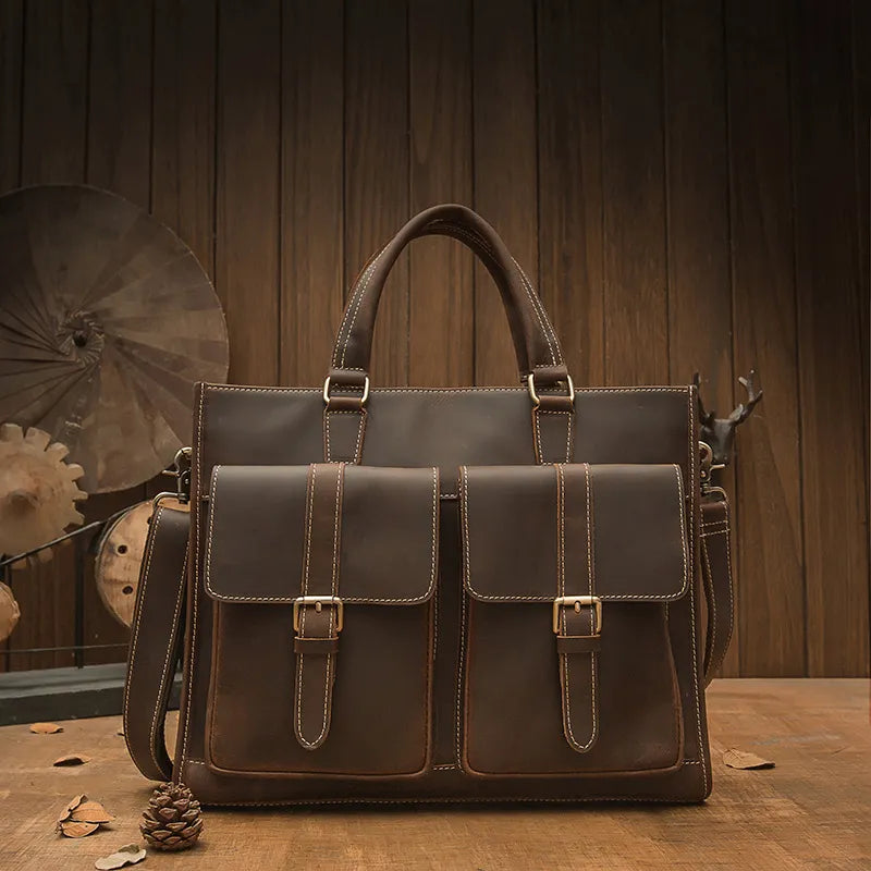 Laptoptasche aus Echtleder ⎜ Handgefertigte Vintage-Aktentasche mit viel Stauraum und robustem Design