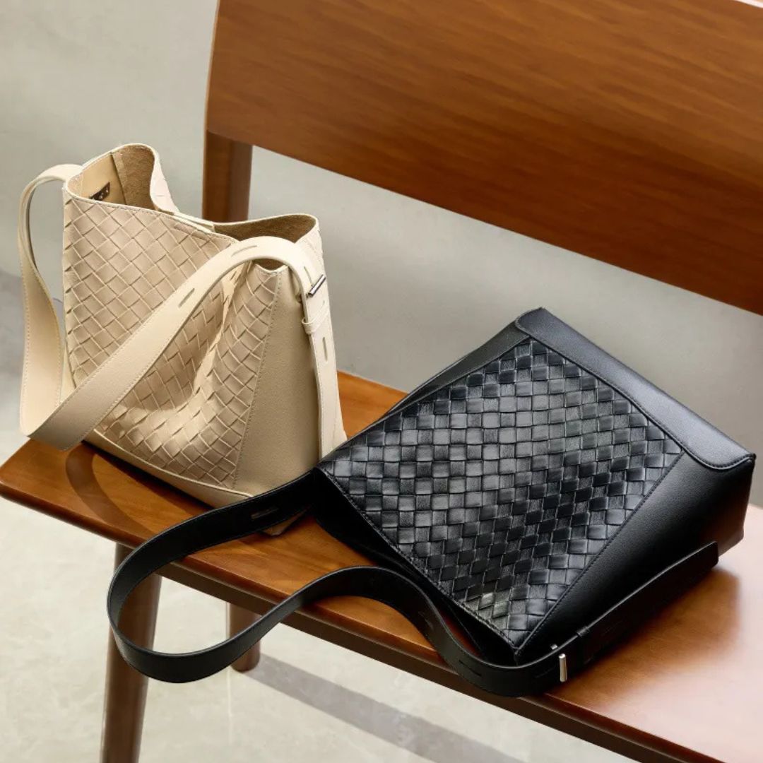 Leder Umhängetasche für Damen ⎜ Modische Schultertasche mit geflochtenem Design und verstellbarem Riemen