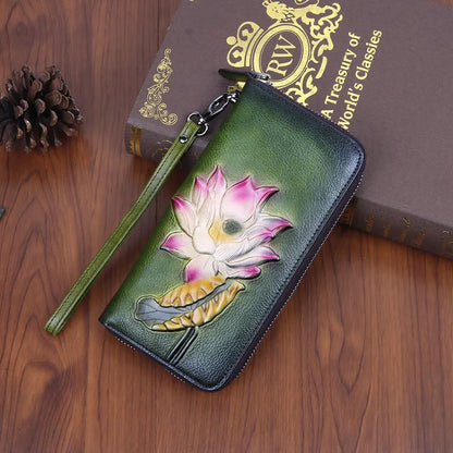 Damen Geldbörse mit Reißverschluss ⎜ Langes Design mit mehreren Kartenfächern und retrofarbenem Blumenmuster