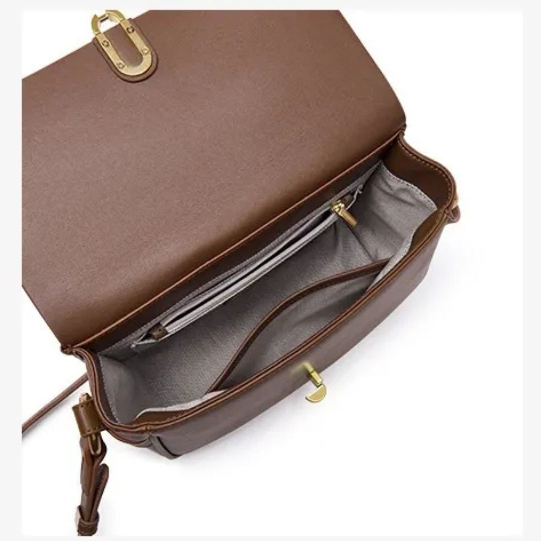 Ledertasche für Damen ⎜ Stilvolle Umhängetasche mit goldener Schnalle und verstellbarem Träger