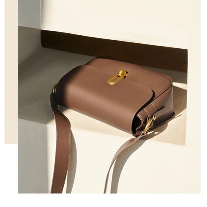 Ledertasche für Damen ⎜ Stilvolle Umhängetasche mit goldener Schnalle und verstellbarem Träger