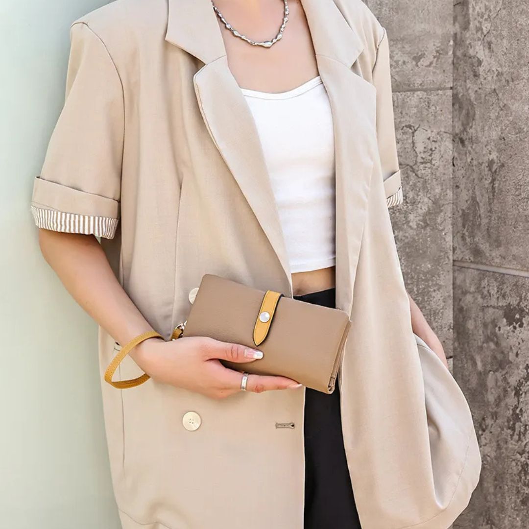 Damen Geldbörse ⎜ Multifunktionale Clutch im Kontrast-Design mit Reißverschluss und praktischen Fächern