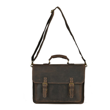 Laptoptasche aus Leder für Herren ⎜ Robuste Umhängetasche mit Schnallenverschluss und gepolstertem Innenfach