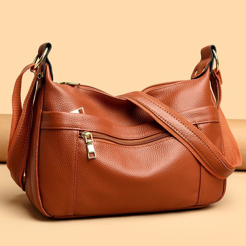 Echte Leder-Umhängetasche für Damen ⎜ Hochwertige Schultertasche mit praktischen Reißverschlusstaschen