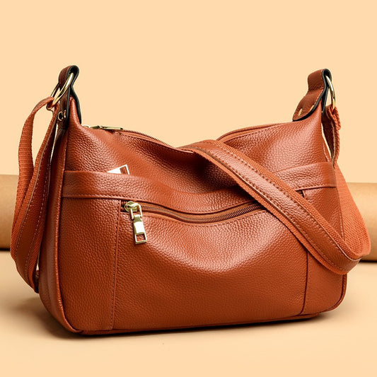 Echte Leder-Umhängetasche für Damen ⎜ Hochwertige Schultertasche mit praktischen Reißverschlusstaschen