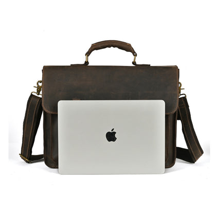 Laptoptasche aus Leder für Herren ⎜ Robuste Umhängetasche mit Schnallenverschluss und gepolstertem Innenfach