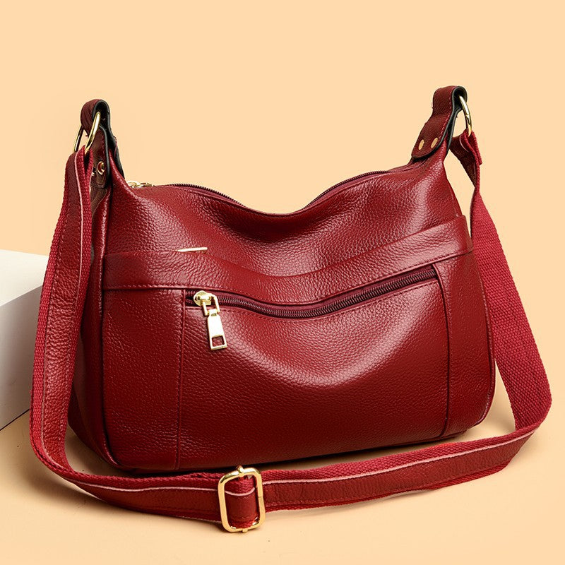 Echte Leder-Umhängetasche für Damen ⎜ Hochwertige Schultertasche mit praktischen Reißverschlusstaschen
