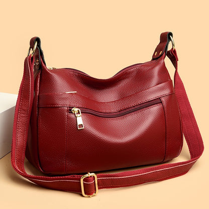 Echte Leder-Umhängetasche für Damen ⎜ Hochwertige Schultertasche mit praktischen Reißverschlusstaschen
