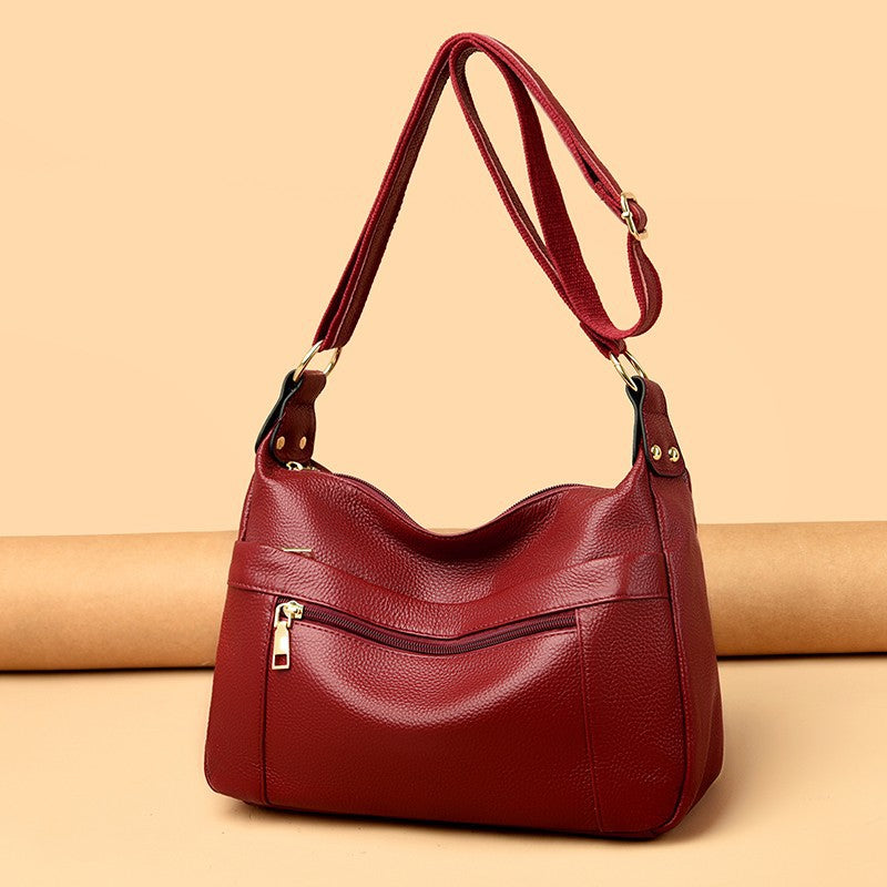 Echte Leder-Umhängetasche für Damen ⎜ Hochwertige Schultertasche mit praktischen Reißverschlusstaschen