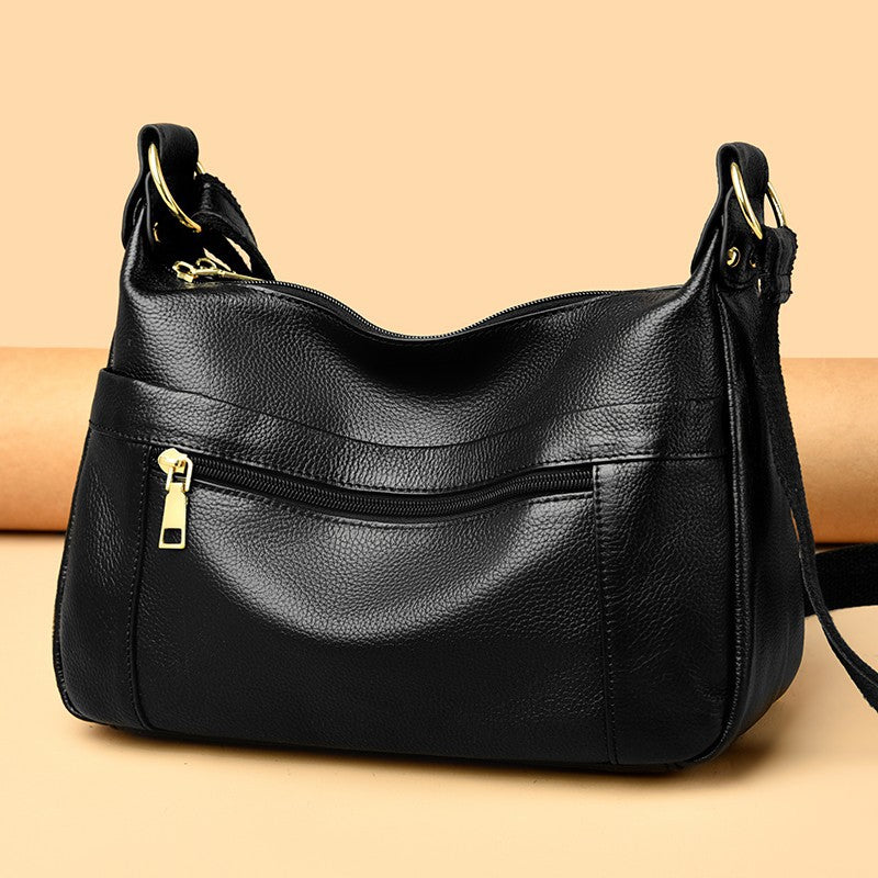 Echte Leder-Umhängetasche für Damen ⎜ Hochwertige Schultertasche mit praktischen Reißverschlusstaschen