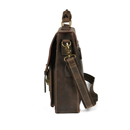 Laptoptasche aus Leder für Herren ⎜ Robuste Umhängetasche mit Schnallenverschluss und gepolstertem Innenfach