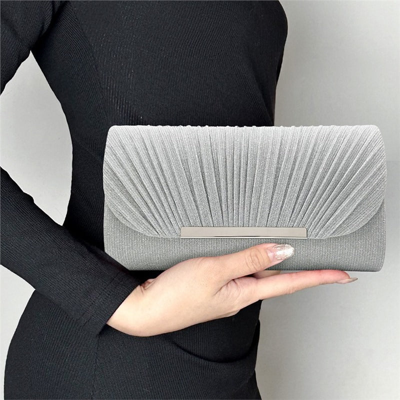 Elegante Clutch für Damen ⎜ Glitzernde Abendtasche mit edlem Faltendesign und Metallverschluss