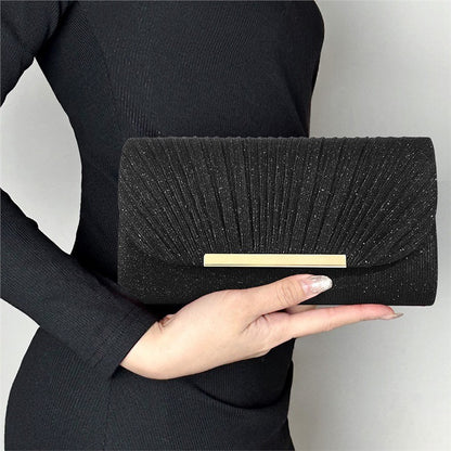 Elegante Clutch für Damen ⎜ Glitzernde Abendtasche mit edlem Faltendesign und Metallverschluss