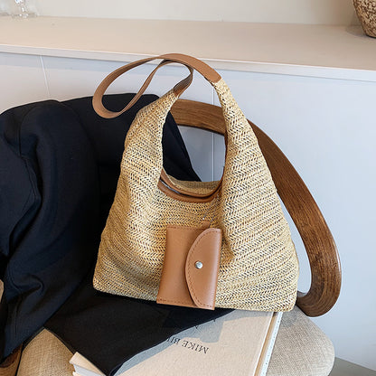 Häkeltasche für Damen ⎜ Bunte Schultertasche aus Baumwolle mit praktischer Zusatztasche