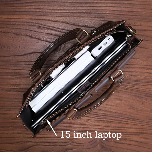 Laptoptasche aus Echtleder ⎜ Handgefertigte Vintage-Aktentasche mit viel Stauraum und robustem Design