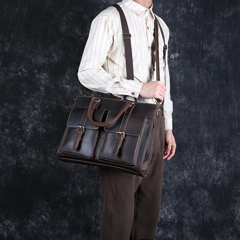 Laptoptasche aus Echtleder ⎜ Handgefertigte Vintage-Aktentasche mit viel Stauraum und robustem Design