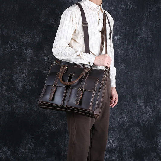 Laptoptasche aus Echtleder ⎜ Handgefertigte Vintage-Aktentasche mit viel Stauraum und robustem Design