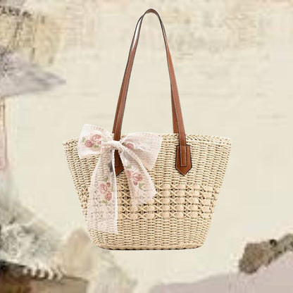 Strohtasche mit Blumenband ⎜ Sommerliches Design und viel Stauraum