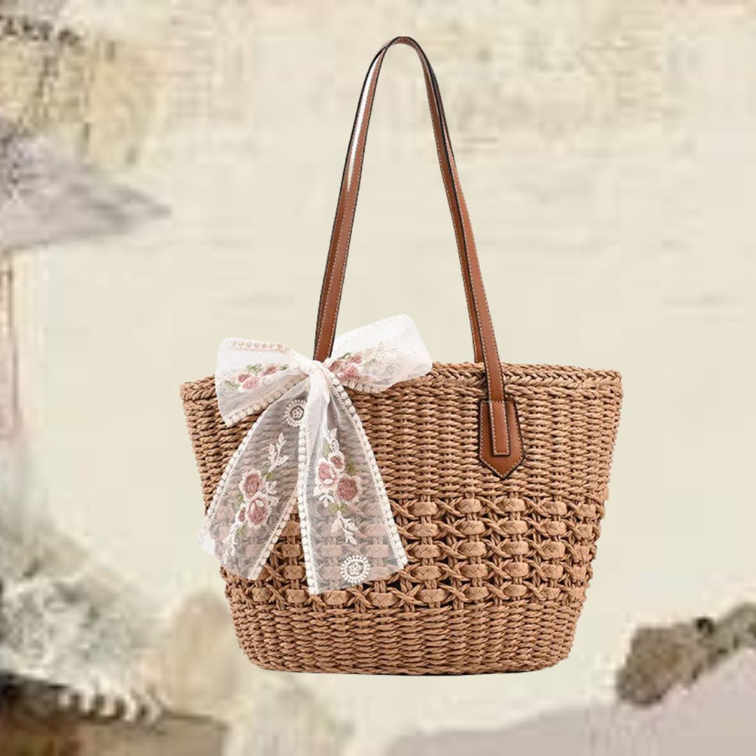 Strohtasche mit Blumenband ⎜ Sommerliches Design und viel Stauraum