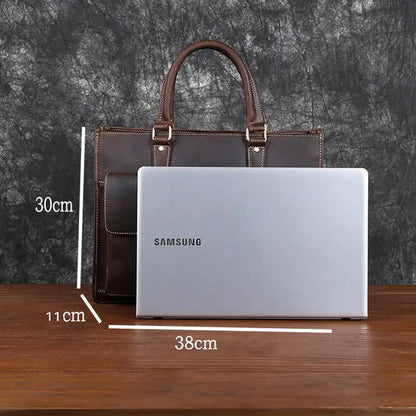 Laptoptasche aus Echtleder ⎜ Handgefertigte Vintage-Aktentasche mit viel Stauraum und robustem Design