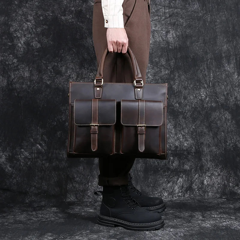 Laptoptasche aus Echtleder ⎜ Handgefertigte Vintage-Aktentasche mit viel Stauraum und robustem Design