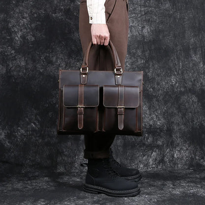 Laptoptasche aus Echtleder ⎜ Handgefertigte Vintage-Aktentasche mit viel Stauraum und robustem Design