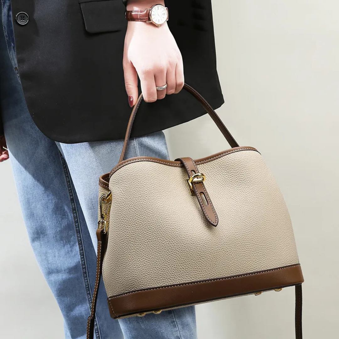 Handtasche für Damen ⎜ Geräumige Tasche mit Kontrastfarben und verstellbarem Schulterriemen