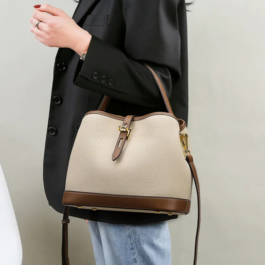 Handtasche für Damen ⎜ Geräumige Tasche mit Kontrastfarben und verstellbarem Schulterriemen
