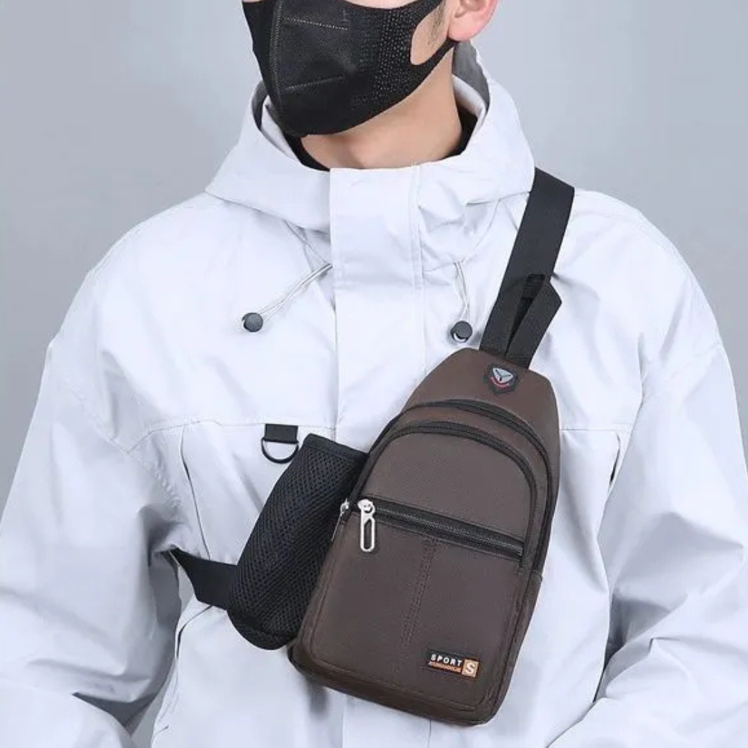 Umhängetasche für Herren ⎜ Geräumige Brusttasche mit Flaschenhalter und mehreren Reißverschlussfächern