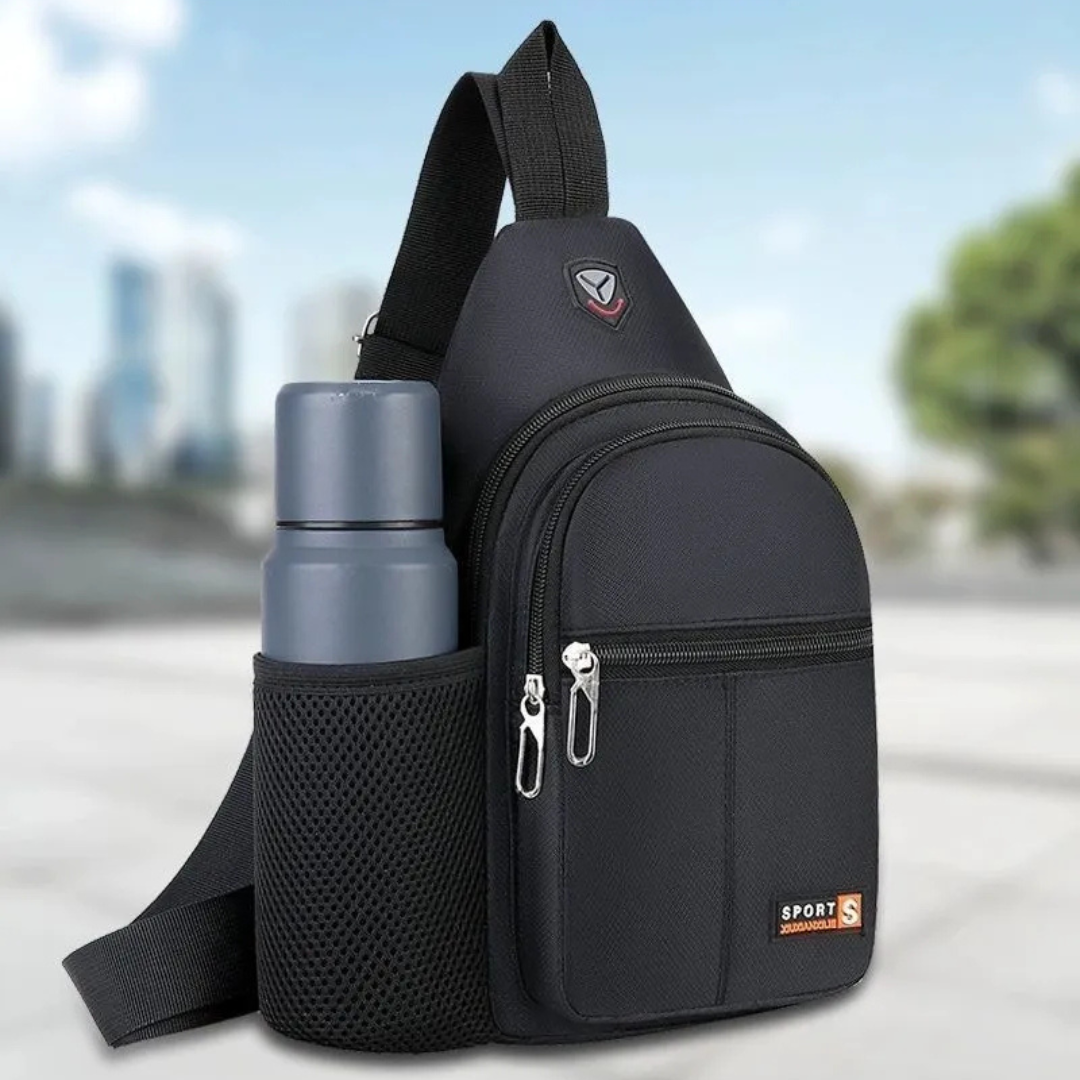 Umhängetasche für Herren ⎜ Geräumige Brusttasche mit Flaschenhalter und mehreren Reißverschlussfächern