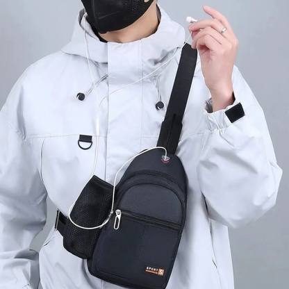 Umhängetasche für Herren ⎜ Geräumige Brusttasche mit Flaschenhalter und mehreren Reißverschlussfächern