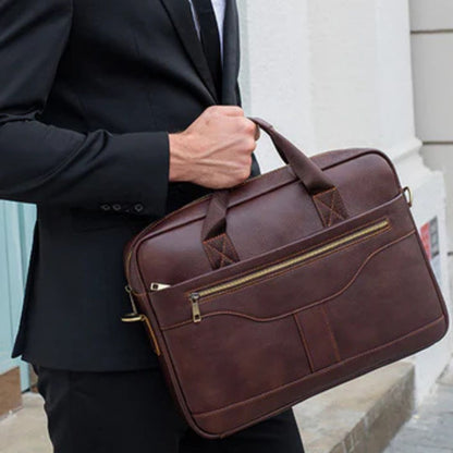 Laptoptasche aus Echtleder für Herren ⎜ Vintage Aktentasche mit praktischen Fächern und robustem Design