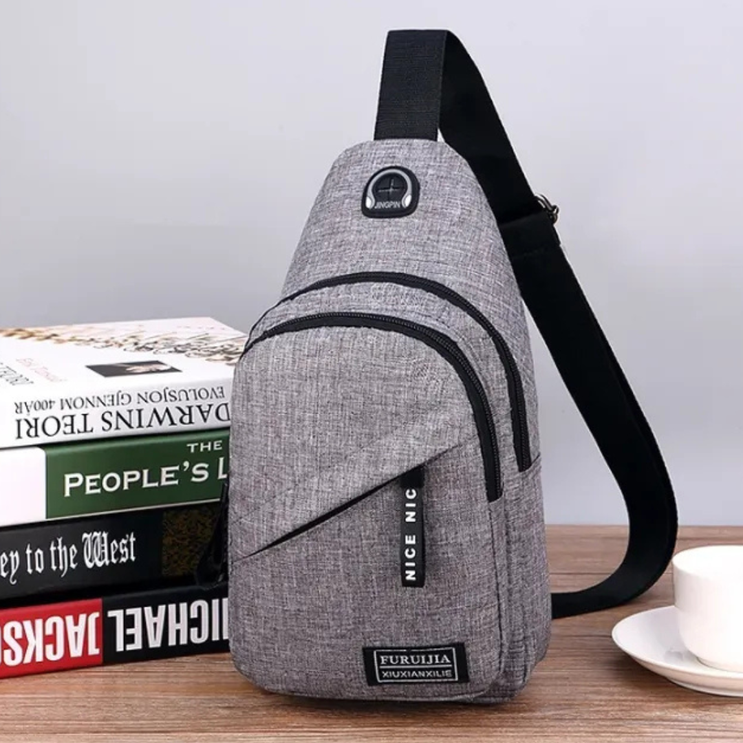 Umhängetasche für Herren ⎜ Leichte Schultertasche aus Oxford-Stoff mit Kopfhöreröffnung und Reißverschluss