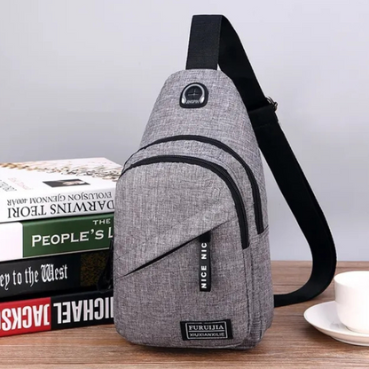 Umhängetasche für Herren ⎜ Leichte Schultertasche aus Oxford-Stoff mit Kopfhöreröffnung und Reißverschluss