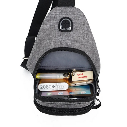 Umhängetasche für Herren ⎜ Leichte Schultertasche aus Oxford-Stoff mit Kopfhöreröffnung und Reißverschluss