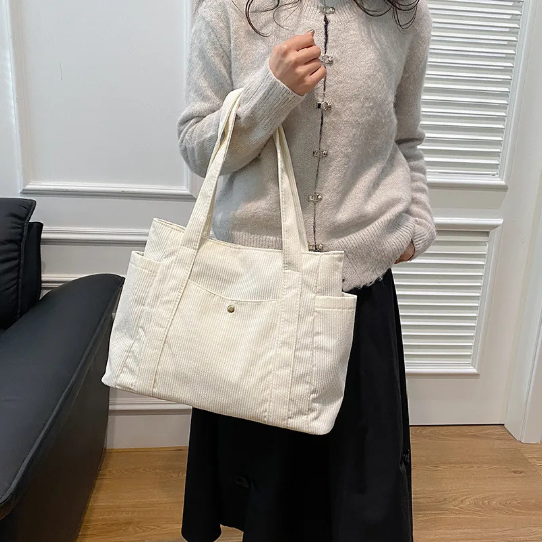 Tote Bag für Damen ⎜ Geräumige Cordtasche mit modernem Design und praktischen Trägern