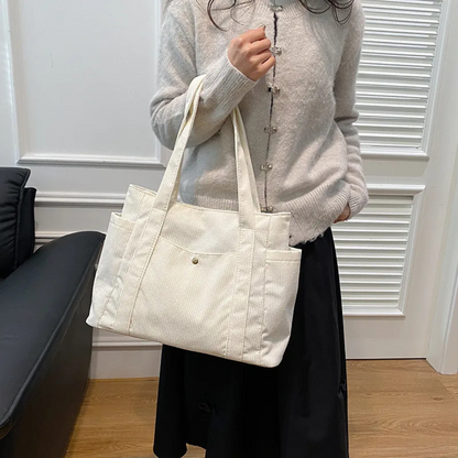 Tote Bag für Damen ⎜ Geräumige Cordtasche mit modernem Design und praktischen Trägern