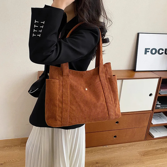 Tote Bag für Damen ⎜ Geräumige Cordtasche mit modernem Design und praktischen Trägern