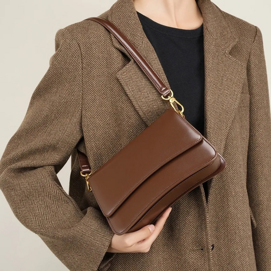 Schultertasche für Damen ⎜ Stilvolle Umhängetasche aus hochwertigem Leder mit goldenen Akzenten